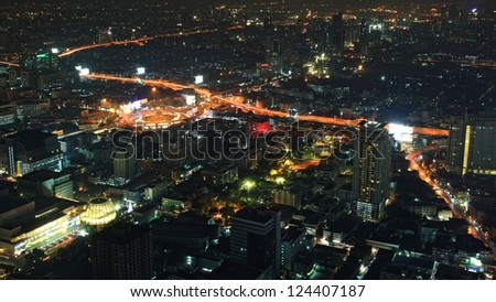 Aerial cityscape view of Victory Monument in Bangkok, Thailand
