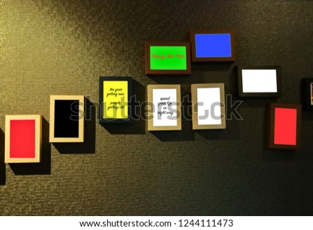many photo frames on wall for copy space, new year resolution, celebration concept