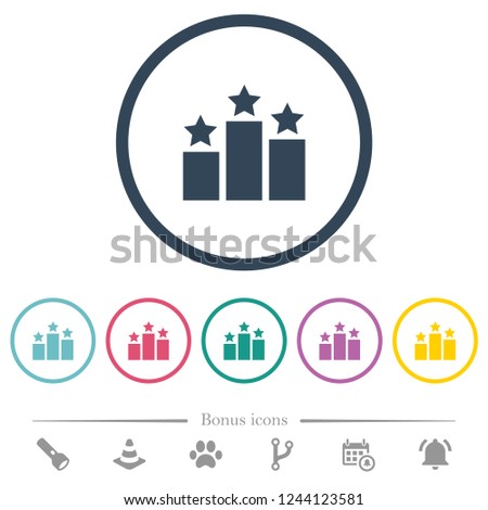 Ranking flat color icons in round outlines. 6 bonus icons included. Royalty-Free Stock Photo #1244123581