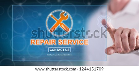 Man touching a repair service concept on a touch screen with his finger