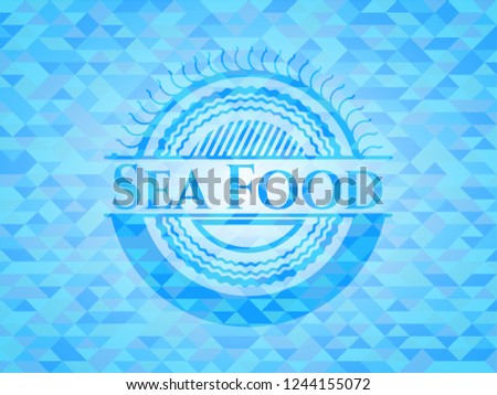 Sea Food light blue emblem with triangle mosaic background