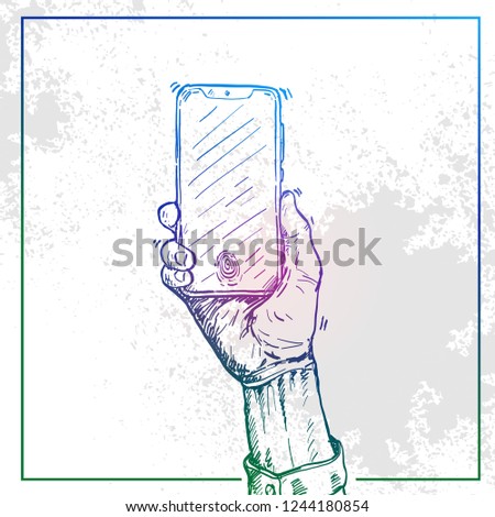 Illustration of Hand holding a phone and switch the phone