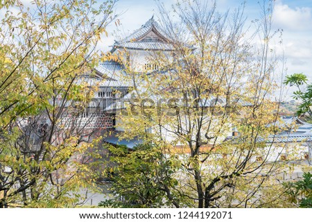 Japanese traditional architecture background with November sunny day scenery of Kanazawa castle.   Kanazawa Japan.