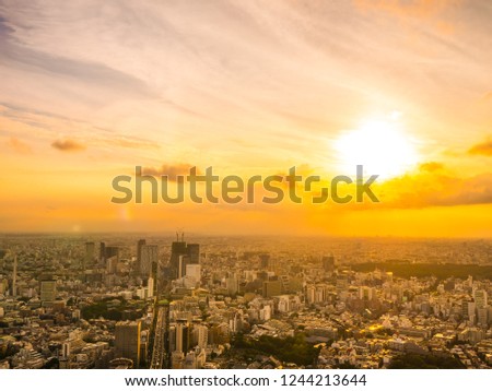 Beautiful Aerial view of architecture and building around tokyo city at sunset time in japan