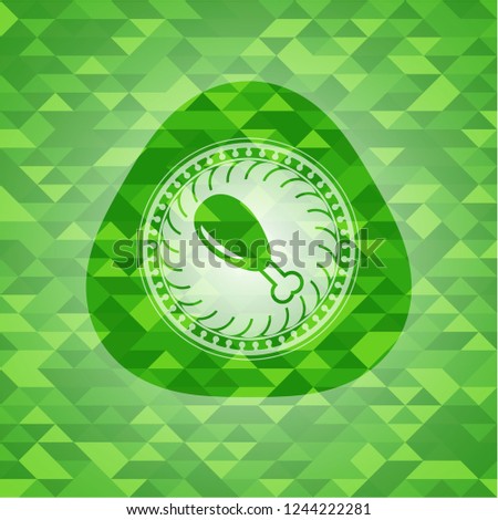 chicken leg icon inside realistic green mosaic emblem