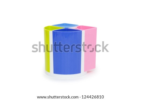 Colorful pencil holder isolated on white