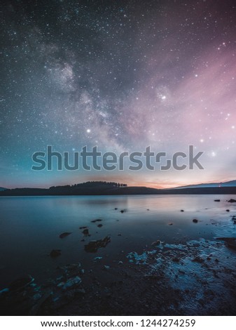 Night landscape and milky way galaxy. Armenia