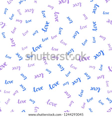 Light Pink, Blue vector seamless pattern with phrase LOVE YOU. Decorative design in doodle style with text LOVE YOU. Template for business cards, websites.