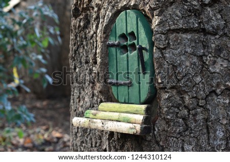 Little pixie / fairy door in a tree trunk