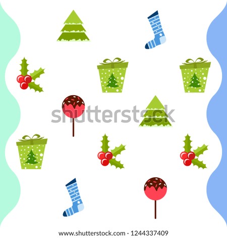 christmas card, candy fir gift christmas sock, vector background