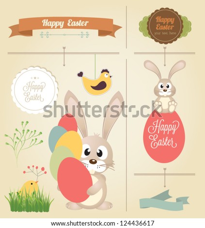 Collection of Labels and vector element with retro vintage styled design. Easter element set