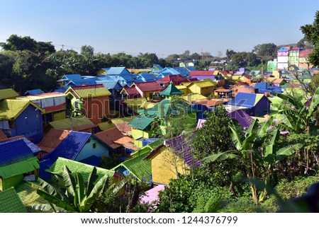 Skyline of Jodipan Village in Malang City and colorful rooftops and walls, East Java, Indonesia