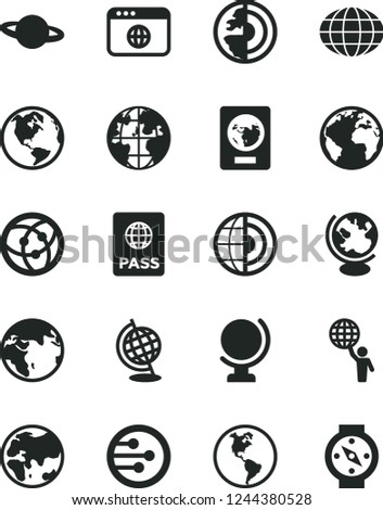 Solid Black Vector Icon Set - sign of the planet vector, globe, passport, Earth, network, browser, core, man hold world, compass