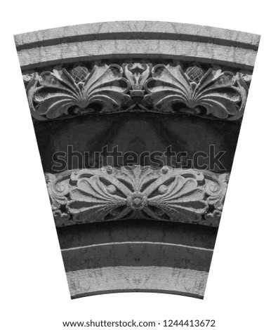 Black and white photos, elements of architectural decorations of buildings on the streets in Catalonia, public places.