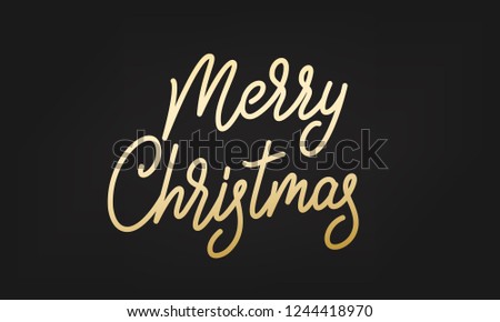 Merry Christmas label. Gold Lettering sticker badge.