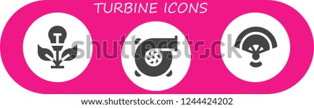 Vector icons pack of 3 filled turbine icons. Simple modern icons about  - Green energy, Turbo, Fan