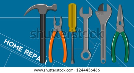 Home repair background with tools set and text. Vector illustration design