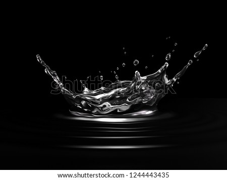 Water crown splash. On black background. Side view. Royalty-Free Stock Photo #1244443435