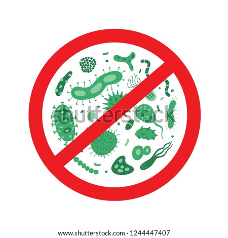 Antibacterial and antiviral defence icon. Stop bacteria and viruses prohibition sign. Antiseptic. Royalty-Free Stock Photo #1244447407