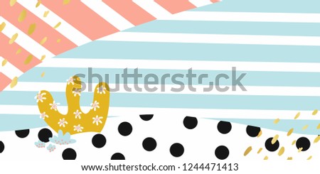 Abstract hand drawn banner background Vector Shapes. Pastel lines, spots, dots scene template. Hand drawn overlapping elements pink blue gold black white. Blog, web banner, invitation, web post, card