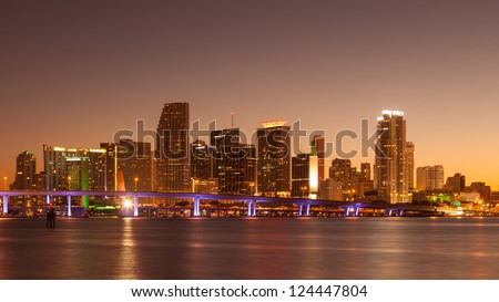 Miami skyline at sunset, seen from Watson Island..