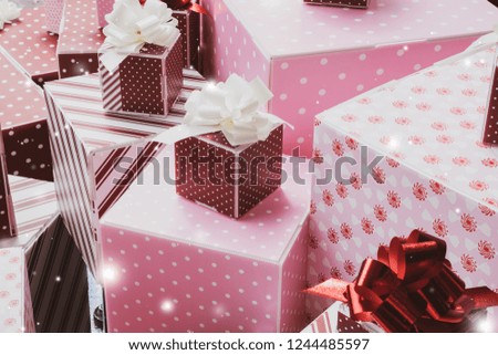 Red and pink gift box .Christmas day gift.