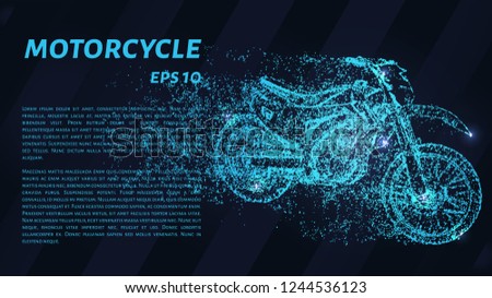 Motorcycle of blue glowing dots. Motorcycle of the particles. Vector illustration