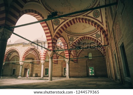 Selimiye Mosque (Camii) from inside, designed by Mimar Sinan in 1575. Edirne, Turkey. The UNESCO World Heritage Site Of The Selimiye Mosque.