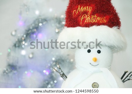 Happy Snowman At Christmas Turns. Christmas and Happy New Year Concept. 