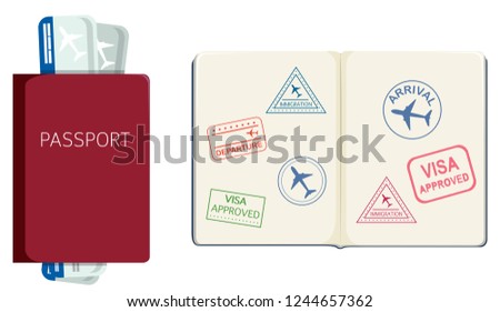 Passport and boarding pass illustration