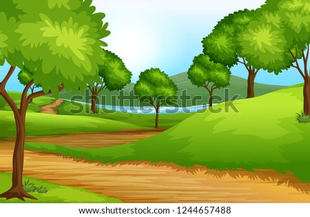 Beautiful green nature landscape illustration
