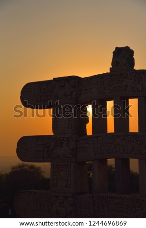 This pic is captured in the evening at sunset in a very famous historical building named Sanchi Stupa built by emperor Ashoka situated at Sanchi near to Bhopal city Madhya Pradesh India