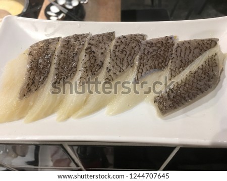 Raw halibut fish plate