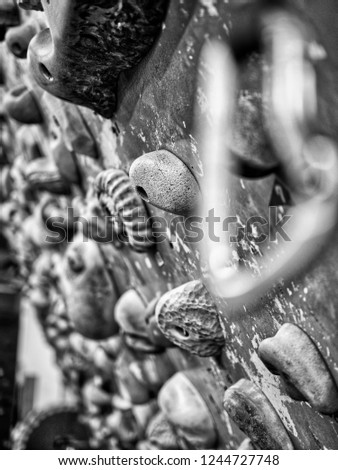 Indoor Rock Climbing Hold, Black and white photo