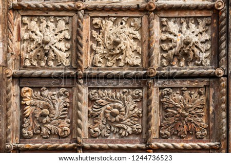 Carving wood texture on old door, rectangle carving