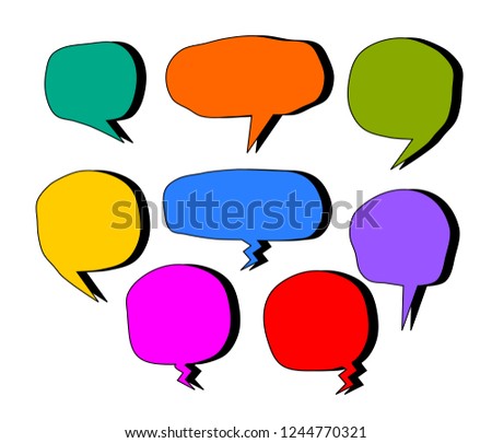 bubbles speech doodle set of different shapes and sizes colorful. empty comic. text box. conversation chat. Black line. vector illustration