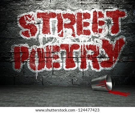 Graffiti wall with poetry, street art background