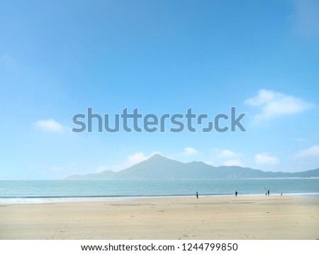 Beautiful Scenery Jinluam Bay, blue sea, white beach and and blue clear sky at Dongshan Island, Fujian province, China. With copy space. Defocus picture.