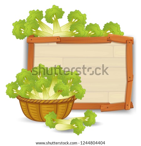 A basket of celery on wooden banner illustration