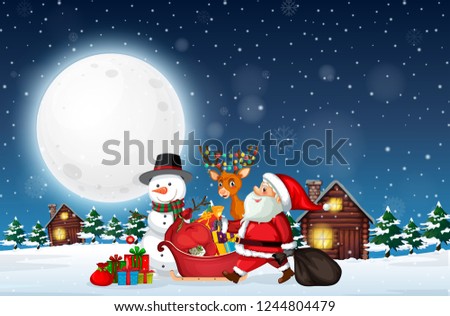 Santa delivery gift at night illustration