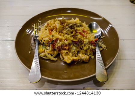 chicken with rice and vegetables, digital photo picture as a background