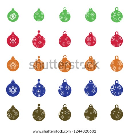 Christmas ball, christmas bauble icons set. Vector illustration. 25 xms balls icons set