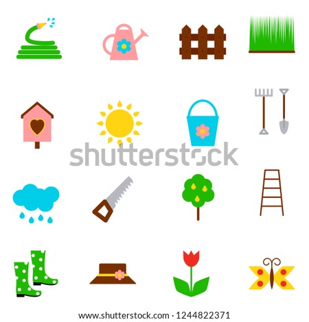 garden icons set on white background. Vector illustration in flat style