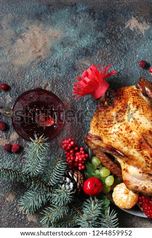 turkey christmas background. copy space. place for text. Flatlay