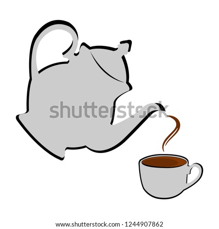 Stylized vector of teapot pouring a cup of tea