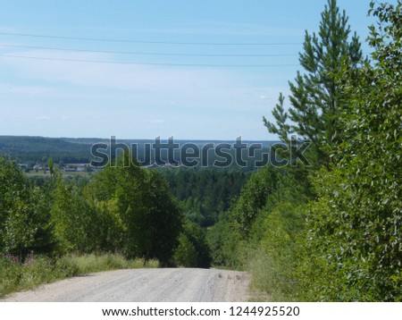 Summer landscapes while traveling in Russia. Dirt road in the summer forest. The picture of the horizon