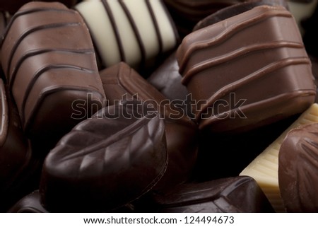 Macro image of assorted chocolate candies