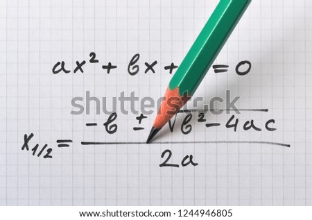 General quadratic equation and the formula that gives the solution Royalty-Free Stock Photo #1244946805