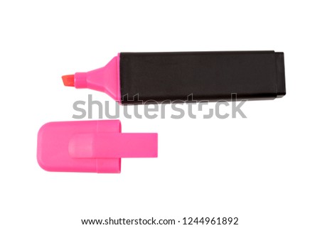 Flourescent pink text and graphics highlighter pen with cap, isolated on white with clipping path.