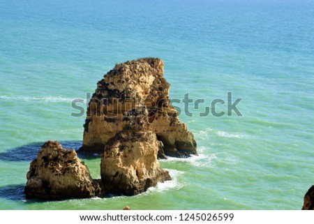 Coastline of Lagos ("Ponta da Piedade", translation; Pity Cape) in Faro, Algarve, Portugal.